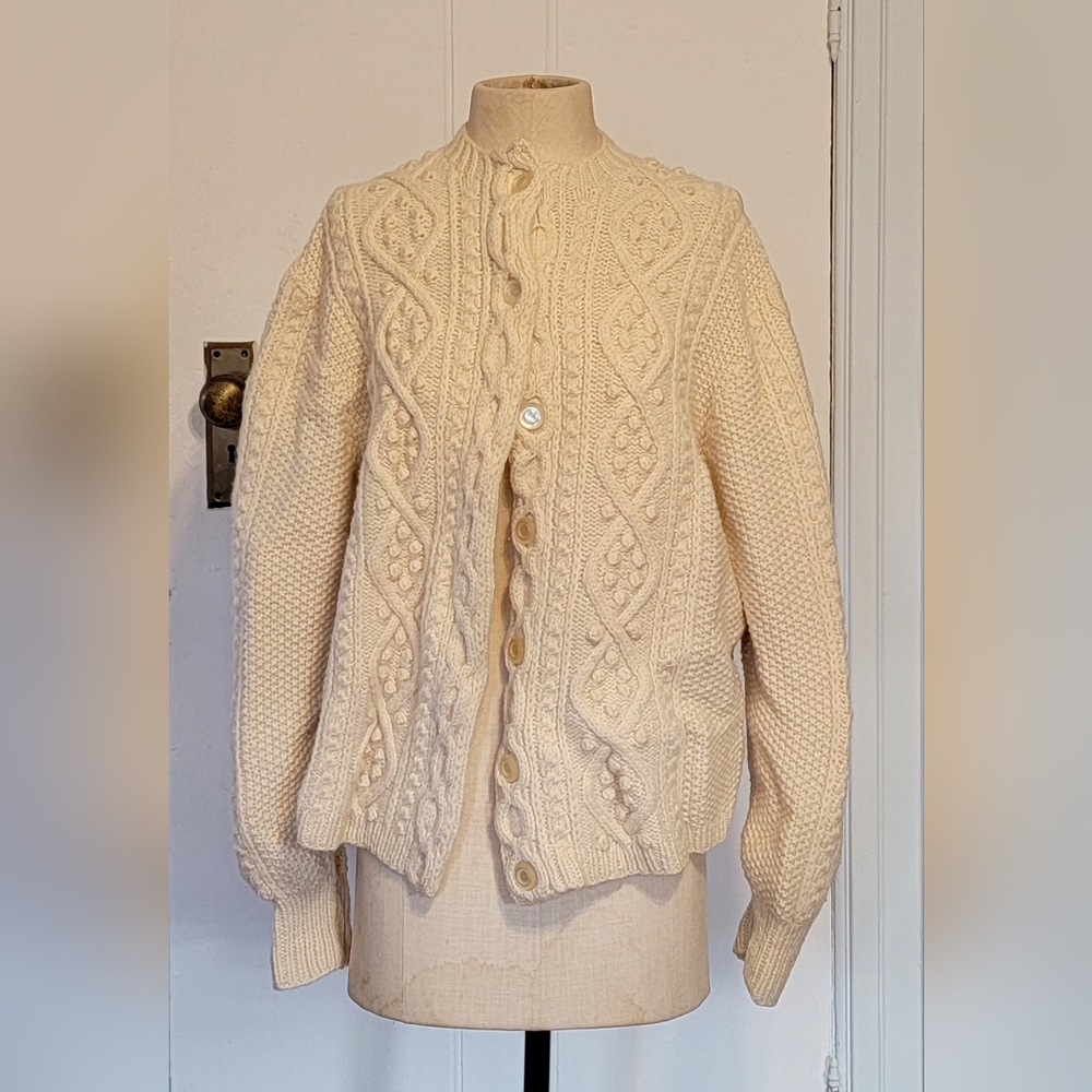 Vintage Irish wool cardigan sweater. Off white. Size medium/ large.